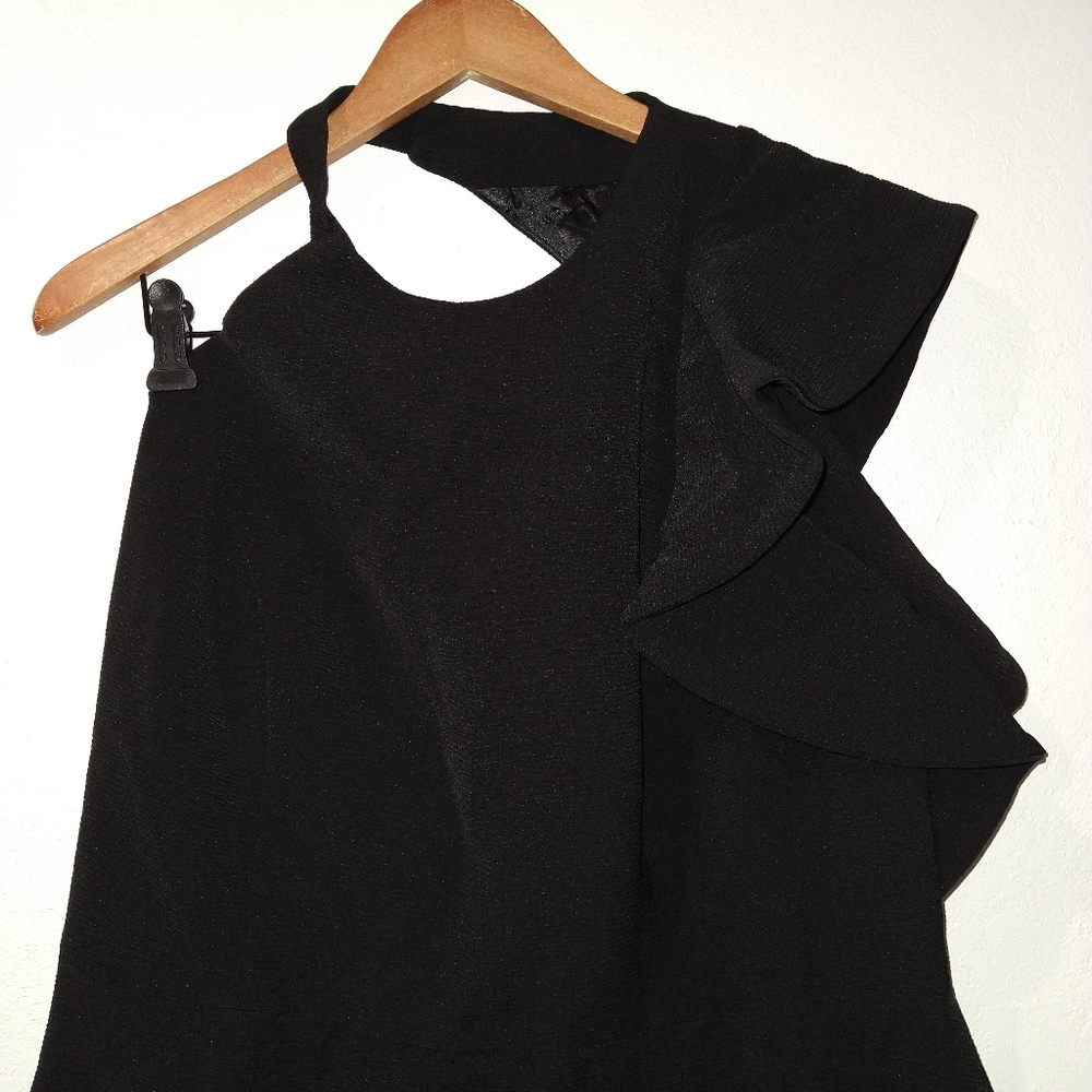 One-Shoulder Ruffle Fit & Flare Dress - Black - Picture 6 of 10